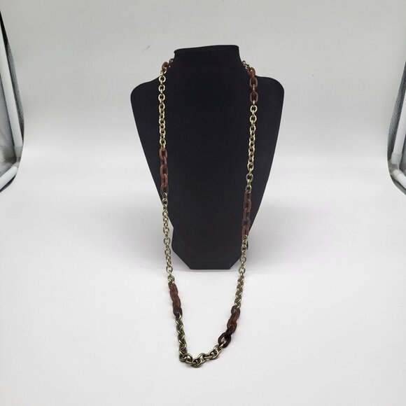 J. Crew Jewelry - J. Crew Gold Tone Cable Chain Brown Acrylic Mixed Necklace